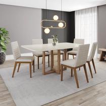 Conjunto Mesa Natalí 160cm com Vidro 06 Cadeiras Elena Bege/Nature/Off White
