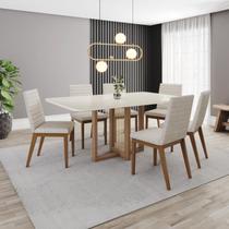 Conjunto Mesa Natalí 160cm com Vidro 06 Cadeiras Elena