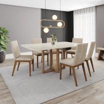 Conjunto Mesa Natalí 160cm com Vidro 06 Cadeiras Elena