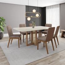 Conjunto Mesa Natalí 160cm com Vidro 06 Cadeiras Pietra Conjunto Mesa Natalí 160cm com Vidro 06 Cadeiras Pietra
