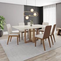 Conjunto Mesa Natalí 160cm com Vidro 06 Cadeiras Pietra Marrom/Nature/Off White/Caramelo Conjunto Mesa Natalí 160cm com Vidro 06 Cadeiras Pietra Marrom/Nature/Off White/Caramelo