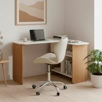 Conjunto Mesa Nomad com Cadeira Escritório Vegas Base Giratória Estofada Nude Conjunto Mesa Nomad com Cadeira Escritório Vegas Base Giratória Estofada Nude