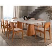 Conjunto Mesa Noronha Com Vidro E 8 Cadeiras Off White