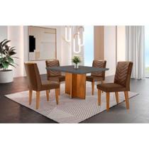 Conjunto Mesa Olímpia 90cm Tampo Em Mdf 4cad Marrom Conjunto Mesa Olímpia 90cm Tampo Em Mdf 4cad Marrom
