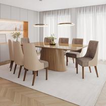 Conjunto Mesa Olívia 200cm com Vidro 08 Cadeiras Ivy