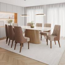 Conjunto Mesa Olívia 200cm com Vidro 08 Cadeiras Ivy
