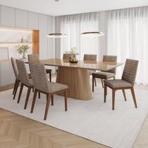 Conjunto Mesa Olívia 200cm com Vidro 8 Cadeiras Elena