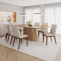 Conjunto Mesa Olívia 200cm com Vidro 8 Cadeiras Elena