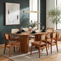 Conjunto Mesa Organik 180x90cm + 6 Cadeiras Organik - Amêndoa Assento Estofado Corano Marrom Mescla Conjunto Mesa Organik 180x90cm + 6 Cadeiras Organik - Amêndoa Assento Estofado Corano Marrom Mescla