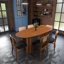 Conjunto Mesa Organik 180x90cm + 6 Cadeiras Organik - Amêndoa Assento Estofado Corano Preto Conjunto Mesa Organik 180x90cm + 6 Cadeiras Organik - Amêndoa Assento Estofado Corano Preto