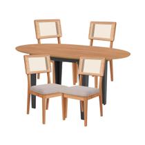 Conjunto Mesa Oval Extensível com 4 Cadeiras MDF Estofadas Bege Dalla Costa