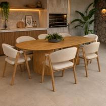 Conjunto Mesa Oval Rustica 180cm Com 6 Cadeiras Estofadas Madeira Sala Área Gourmet Savana