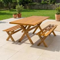 Conjunto Mesa para Área Externa com 2 Bancos em Madeira Maciça 200x80cm Kit Churrasco Yescasa Mel Marrom Conjunto Mesa para Área Externa com 2 Bancos em Madeira Maciça 200x80cm Kit Churrasco Yescasa Mel Marrom