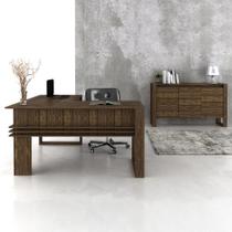 Conjunto Mesa para Computador e Balcão 2 Portas para Escritório Nogal - FdECOR Conjunto Mesa para Computador e Balcão 2 Portas para Escritório Nogal - FdECOR