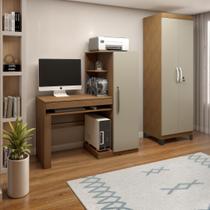 Conjunto Mesa para Computador Escrivaninha com Armário e Armário Multiuso 2 Portas com Chave Asteca