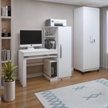 Conjunto Mesa para Computador Escrivaninha com Armário e Armário Multiuso 2 Portas com Chave Asteca