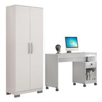 Conjunto Mesa para Computador Giga e Armário Multiuso 2 Portas Natal Branco