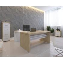 Conjunto Mesa para Escritorio Tamburato 1600 e Mesa De Apoio 890 e Gavateiro com 3 Gavetas e Arquivo com 4 Gavetas Tamburato Cor Carvalho com Branco