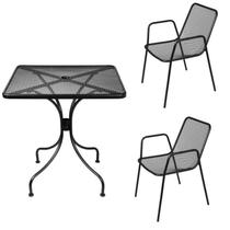 Conjunto Mesa para Jardim 70x70cm Tampo em Aço e 2 Cadeiras com Braço Una OR Design