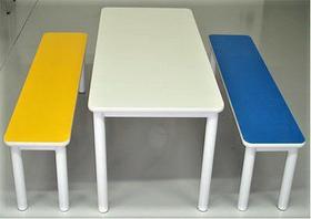 Conjunto Mesa para Refeitório com banco separado Infantil Colorida