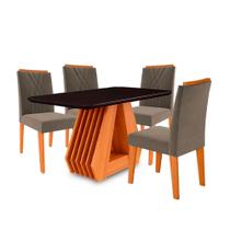 Conjunto Mesa para Sala de Jantar Agata 130 cm e 4 Cadeiras Nicole Cimol Nature/Chumbo/Joli