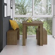 Conjunto Mesa para Sala de Jantar com 2 Bancos Marrom/Ameixa Negra Conjunto Mesa para Sala de Jantar com 2 Bancos Marrom/Ameixa Negra