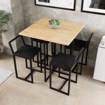 Conjunto Mesa Pinus 4 Cadeiras Estofado Industrial Black