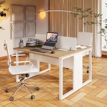 Conjunto Mesa Plataforma 2 Lugares com Divisória Macadâmia e Branco Conjunto Mesa Plataforma 2 Lugares com Divisória Macadâmia e Branco