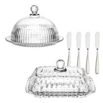 Conjunto Mesa Posta De Cristal Boleira + Manteigueira Café