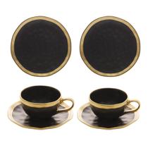 Conjunto Mesa Posta Dubai 2 Pratos 22cm 2 Xícaras Chá 200ml