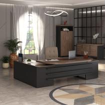 Conjunto Mesa Presidente , Balcão com Gavetas, Armário com Nicho Cor Charuto com Preto