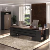 Conjunto Mesa Presidente e Armário com Nicho Cor Charuto com Preto