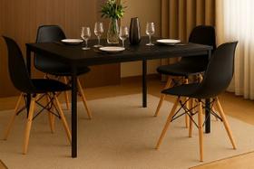 Conjunto Mesa Preta 120x80cm com 4 Cadeiras Eames Pretas Sala de Jantar Moderna