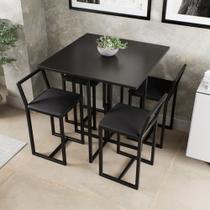 Conjunto Mesa Preta 4 Cadeiras Pequena Estofado Industrial Black - Don Castro Decor