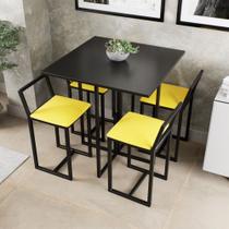 Conjunto Mesa Preta 4 Cadeiras Pequena Estofado Industrial Black Conjunto Mesa Preta 4 Cadeiras Pequena Estofado Industrial Black