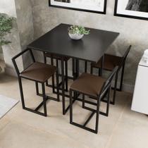 Conjunto Mesa Preta 4 Cadeiras Pequena Estofado Industrial Black Conjunto Mesa Preta 4 Cadeiras Pequena Estofado Industrial Black