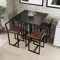 Conjunto Mesa Preta 4 Cadeiras Pequena Imbuia Industrial Black