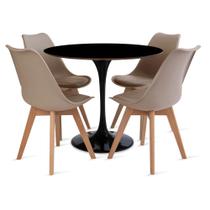 Conjunto Mesa Preta 90cm Saarinen e 4 Cadeiras Leda Fendi