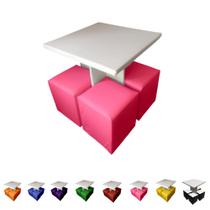 Conjunto Mesa Preta Com 4 Puffs Quadrados Banquinho Sala Decoração - Mercadão dos Puffs