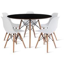 Conjunto Mesa Preta Eames 110cm e 5 Cadeiras Eames Branca