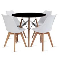 Conjunto Mesa Preta Eames 90cm E 4 Cadeiras Leda Branca Conjunto Mesa Preta Eames 90cm E 4 Cadeiras Leda Branca