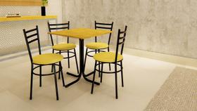 Conjunto Mesa Preta Tampo Madeira Natural 70x70 Laumar com 4 Cadeiras Epoxi