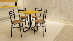 Conjunto Mesa Preta Tampo Madeira Natural 70x70 Laumar com 4 Cadeiras Epoxi