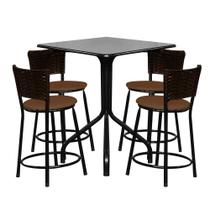 Conjunto Mesa Quadrada 70cm Preta Com 4 Banquetas Junco Café Conjunto Mesa Quadrada 70cm Preta Com 4 Banquetas Junco Café