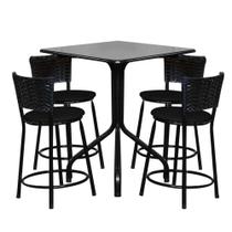 Conjunto Mesa Quadrada 70cm Preta Com 4 Banquetas junco Conjunto Mesa Quadrada 70cm Preta Com 4 Banquetas junco