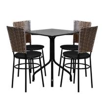 Conjunto Mesa Quadrada 70cm Preta Com 4 Cadeiras Junco Cappuccino