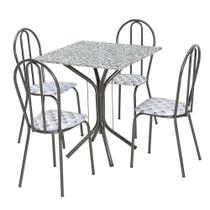 Conjunto Mesa Quadrada com Tampo em Granito e 4 Cadeiras Conjunto Mesa Quadrada com Tampo em Granito e 4 Cadeiras