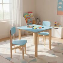 Conjunto Mesa Quadrada e 2 Cadeiras Infantil Colorê Pés em Madeira Pinus Tampo e Assento MDF Cor:Azul Bebê
