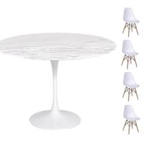 Conjunto Mesa Redonda 107cm + 4 Cadeiras Branca