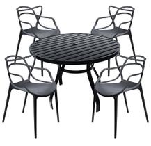 Conjunto Mesa Redonda 1,20m Alumínio + 4 Cadeiras Alegra Polipropileno Resistente para Ambientes Internos e Externos